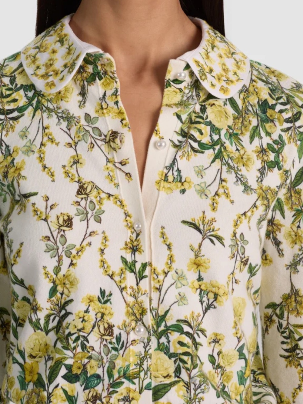 Alice + Olivia CARSON PRINTED CARDIGAN Fresh Air Butter Yellow Floral - Picture 2 of 11